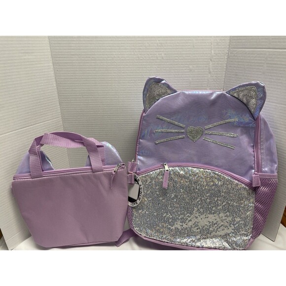 Girls 16" Laptop Backpack Booking with Lunch Bag 2-Piece Set, Purple Kitty New - Picture 6 of 16
